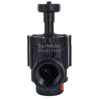 Side angle of Toro 252-21-06 1-1/2" hydraulic valve showing flow control handle and robust ABS body construction