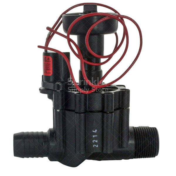 Close-up of the flow control adjustment and solenoid area on Toro 254-16-04 1-inch valve, showing markings and access points for installers.