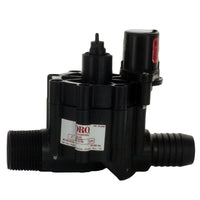 Front view of Toro 264-16-04 1-inch electric in-line irrigation valve showing inlet and solenoid cap and outlet connections.