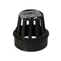 Top-down view of NDS 270 2-inch gray Atrium Grate showing domed PVC lattice, 1/4-inch openings, and 2" outlet for landscape drainage systems (detailed view).