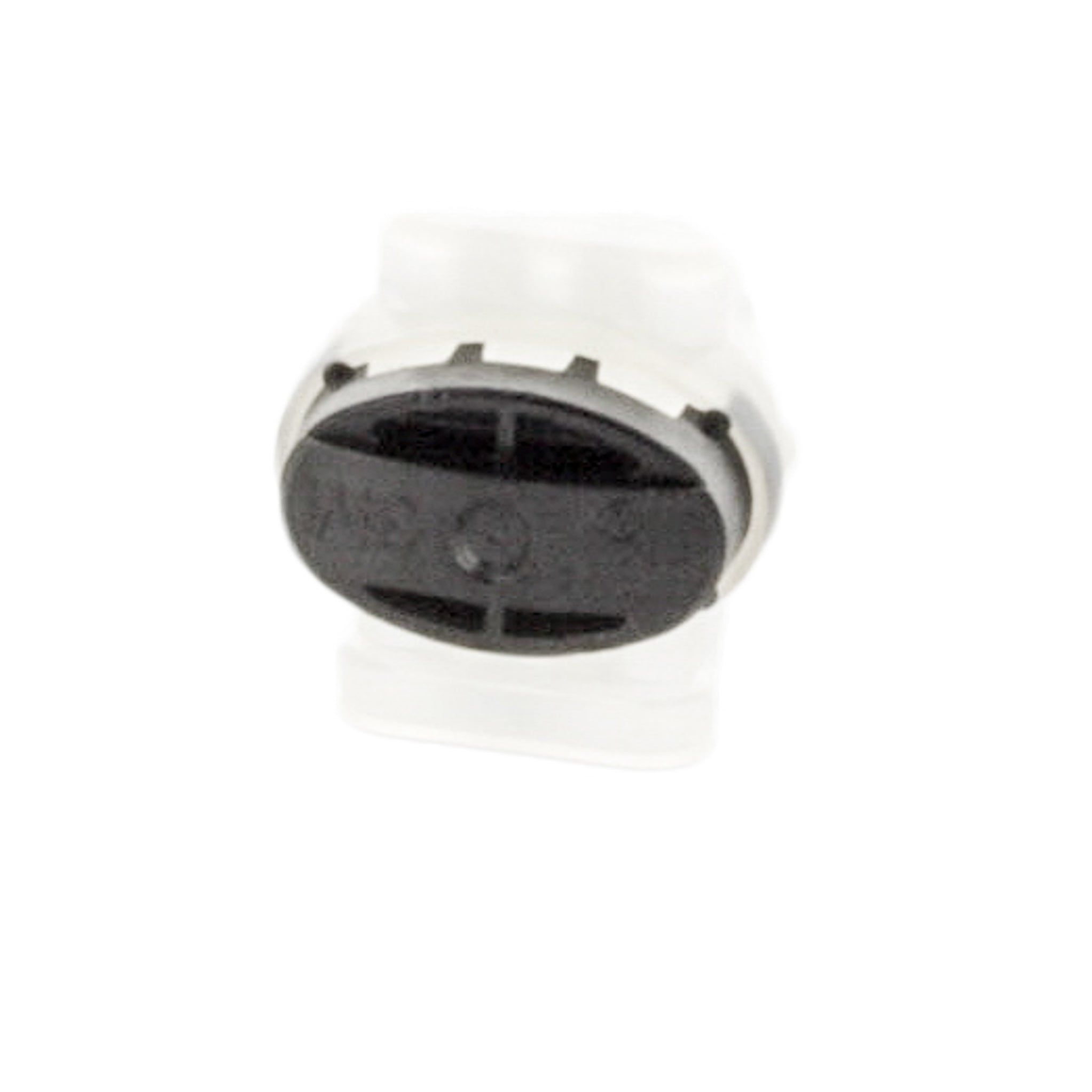Close-up of a 3M 316IR Scotchlok gel-filled insulation displacement connector showing black cap and white nylon body, single unit.