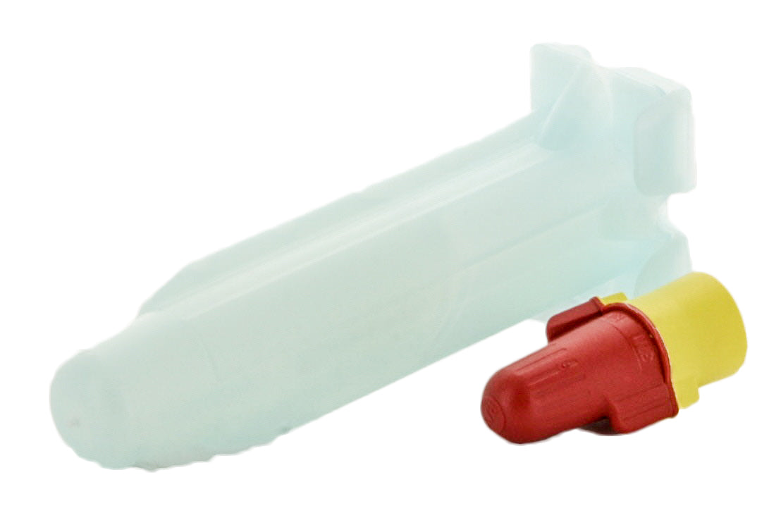 Close-up of 3M DBR/Y-6 splice components showing gel-filled interior and twist-on connector designed for direct-bury electrical splices.
