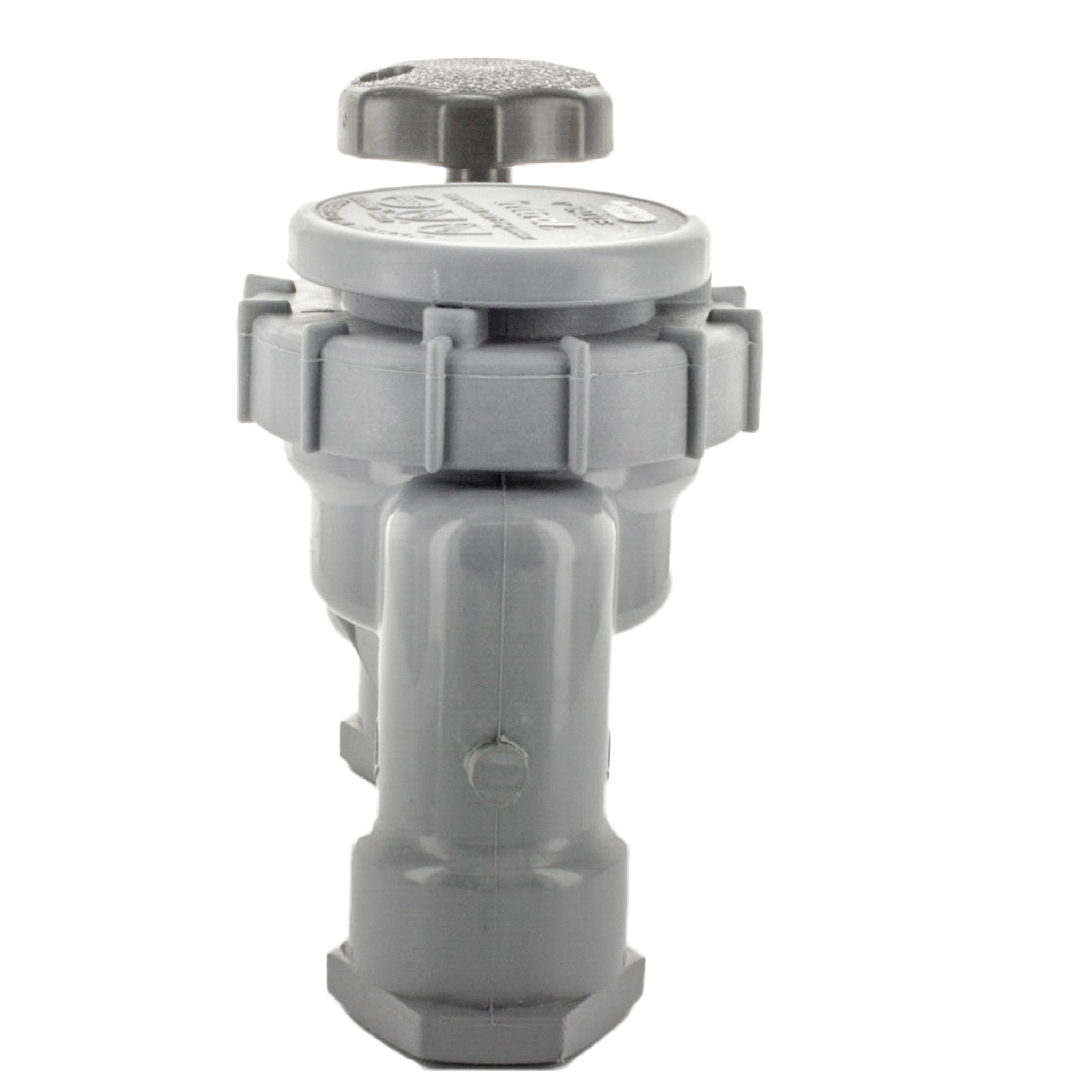 Top and side view of Irritrol 2709PR valve highlighting the atmospheric vacuum breaker, manual lever and access screws for servicing and adjustment.