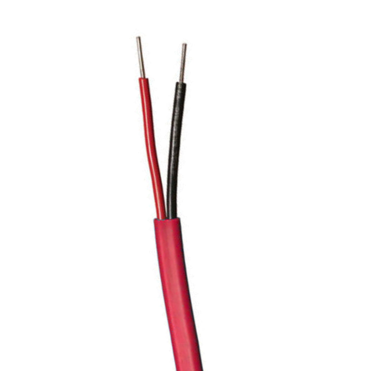 Red 2500-foot spool of Paige Electric 14 AWG 2-conductor Maxi decoder cable (P7072D), PVC insulated with HDPE jacket for direct burial, close-up