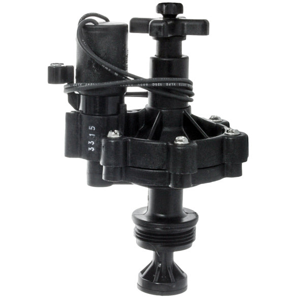 Front view of Irritrol 300-1 1-inch glass-reinforced nylon electric valve adapter showing solenoid, flow control and inlet connection.