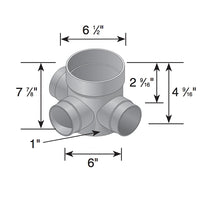 Side and top views of black NDS Spee-D 6in catch basin with removable grate and three configurable 3"/4" outlet knockouts for pipe connections.