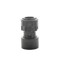 Front view of Dura 329-011 1-inch gray Schedule 40 PVC O-ring coupling with swivel nut and slip spigot, showing connection ends clearly.
