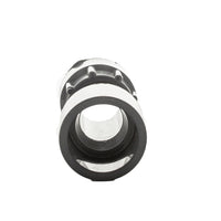 Close-up of Dura 329-011 coupling showing gray Schedule 40 PVC body, slip spigot and swivel nut, suitable for 1-inch irrigation pipe.