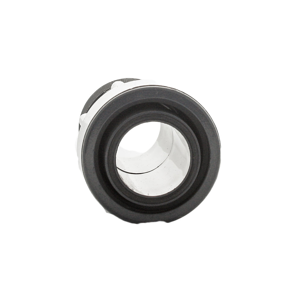 Angled detail of DURA 334-010 PVC fitting highlighting the swivel joint and O-ring sealing area on the 1 in. MIPT connection.