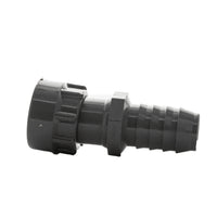 Front-facing image of DURA 335-010 1" swivel x insert manifold adapter in gray Schedule 40 PVC, detailing O-ring housing area.