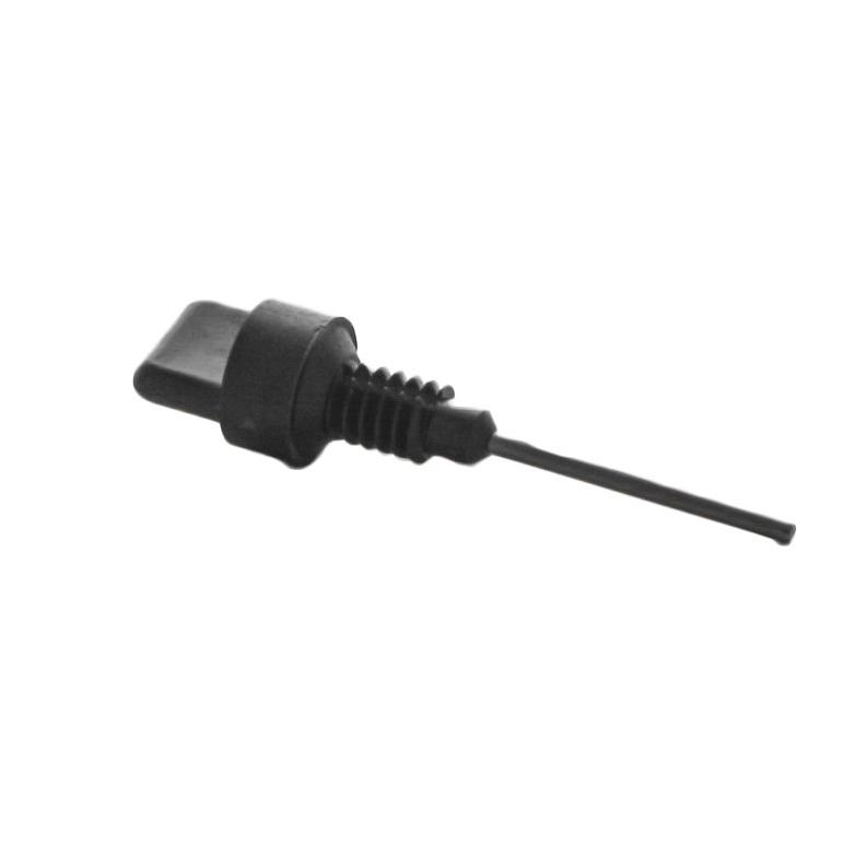 Front view of Toro 35-4889 manual bleed screw assembly with retaining pin on a white background, showing overall shape and mounting area for identification.
