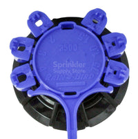 Top and nozzle assembly of Rain Bird 3504-PC-SAM rotor showing Rain Curtain nozzle tree and top-adjust arc screw.