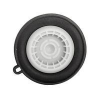 Side-angle photo of Hunter 415600 replacement diaphragm for 2 in. PGV valve, displayed loose from valve body on plain backdrop.