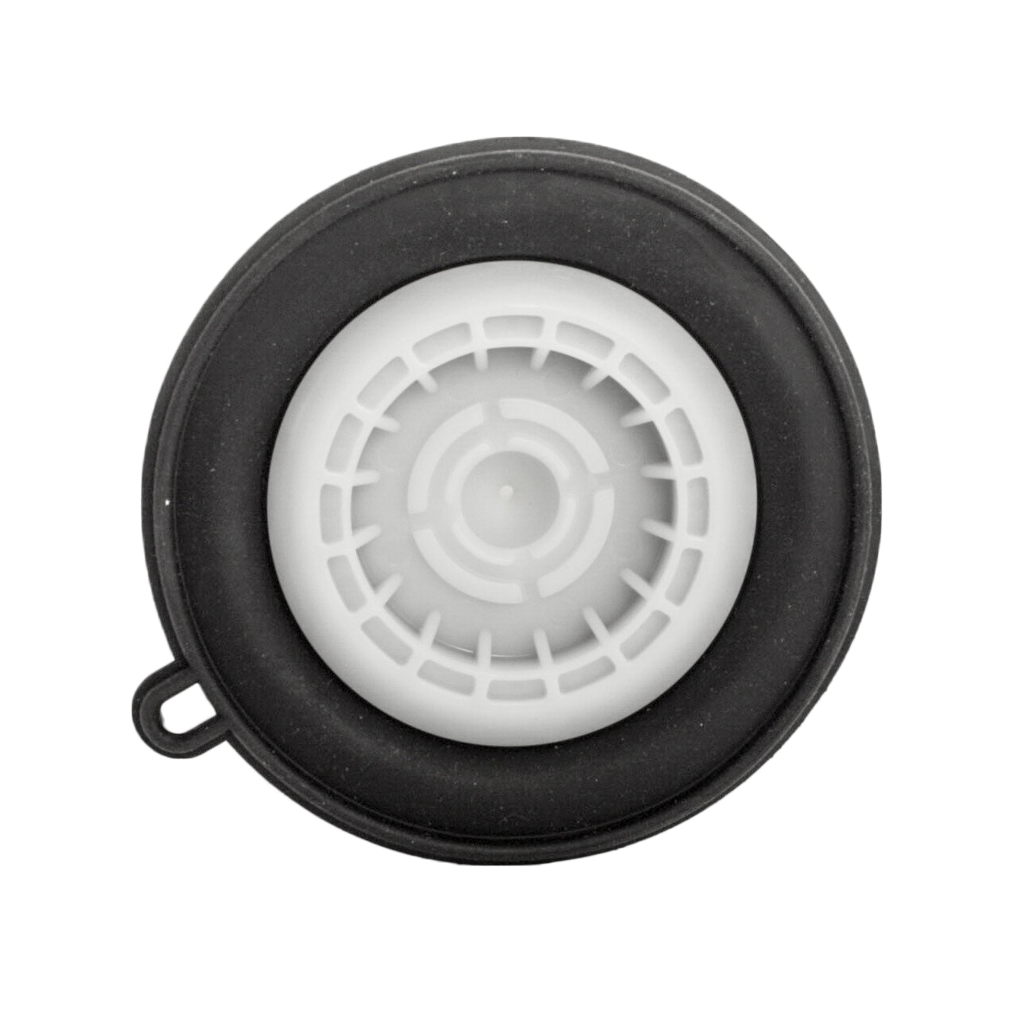 Side-angle photo of Hunter 415600 replacement diaphragm for 2 in. PGV valve, displayed loose from valve body on plain backdrop.