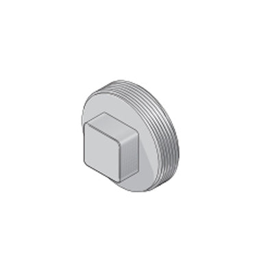 Close-up angled photo of NDS 41P8 4-inch PVC MPT plug highlighting the threads, sealing surface, and white molded PVC construction.