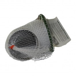 Front view of NDS 421 4" pop-up drainage emitter with 90° elbow, green spring-loaded cap and wide flange.