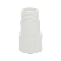 Front view of poly riser extender 3/4" x 2-5/16" displaying threaded male and female ends, clear detail of thread profiles.