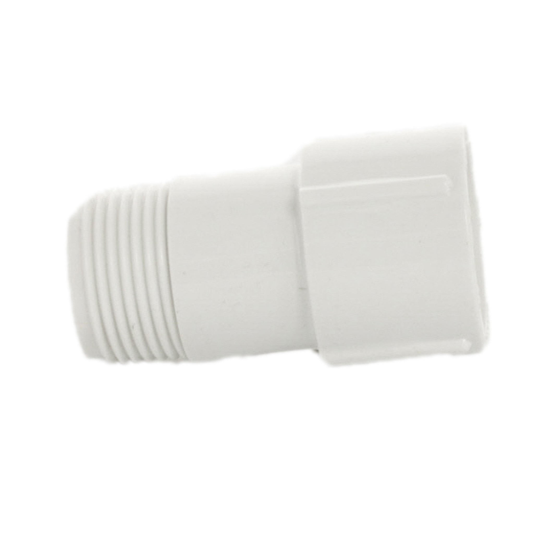 Close-up of poly 3/4-inch riser extender showing FIPT and MIPT threaded ends and smooth exterior finish on white background, angled view.