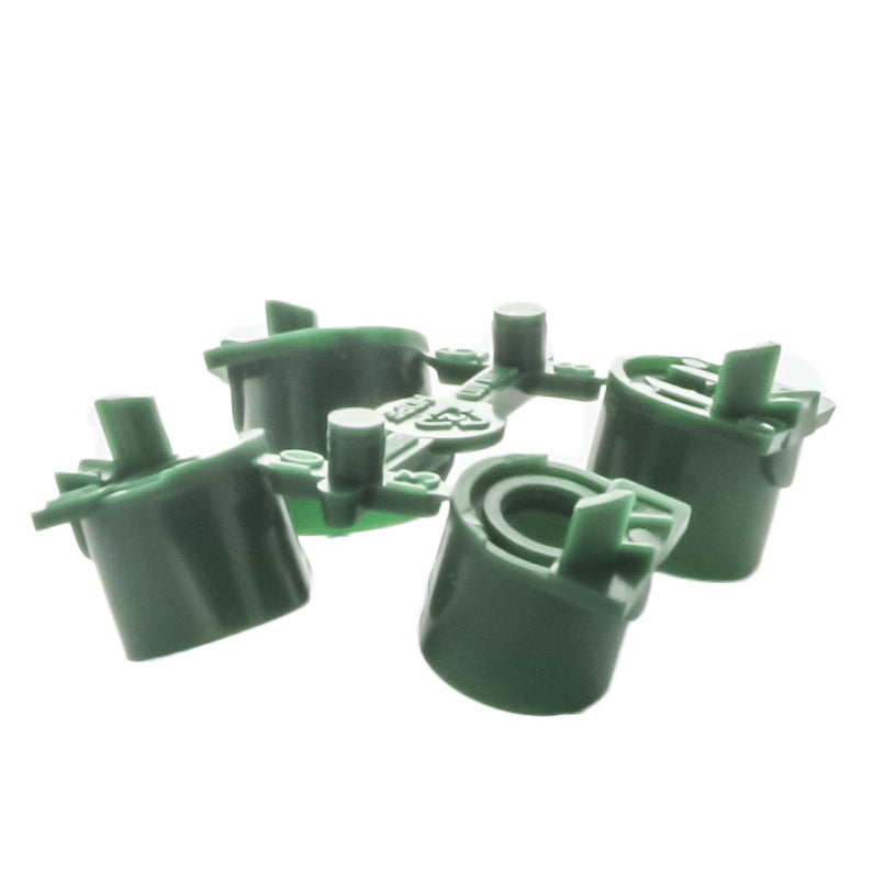 Top-down view of Hunter 444800 green nozzle rack with #6, #8, #10 and #13 nozzle positions visible to illustrate interchangeability and color coding.