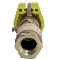 Side view of Rain Bird 44LRC 1" locking quick-coupling valve highlighting the two-piece brass body and cover.