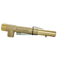 Angled view of Rain Bird 44K valve key displaying 1-inch male pipe threads and 3/4-inch female receptacle for hose fittings.