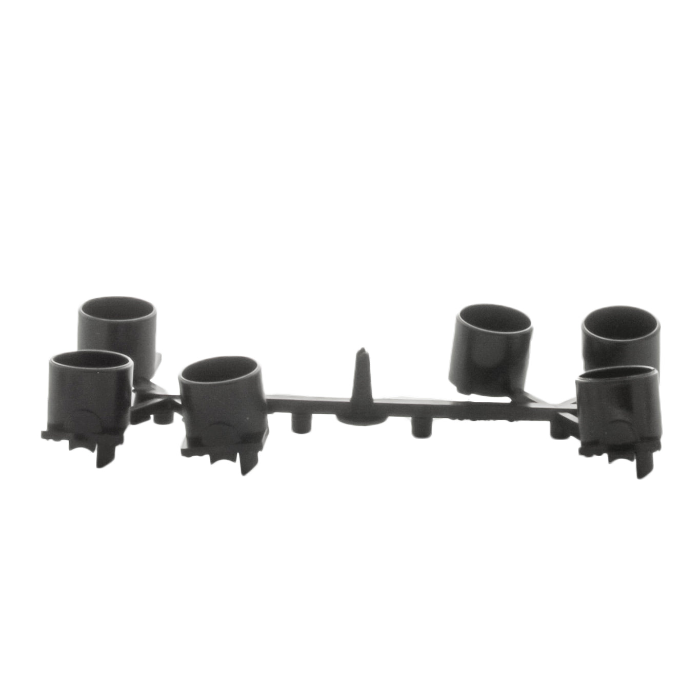 Side angle of Hunter 466100 PGP Ultra black nozzle rack mounted in rotor head showing nozzle outlets and alignment details.