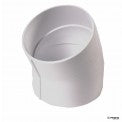 Front-facing product photo of NDS 4P04 4 in white PVC sewer and drain 22.5° elbow showing hub x hub connection and pipe fit.