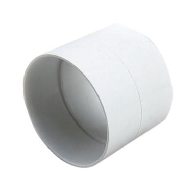 White 4 in. NDS PVC Hub x Hub sewer and drain coupling, end view showing hub sockets and smooth exterior surface for solvent-weld connection.