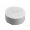Front view of NDS 4P06 4-inch white PVC sewer and drain cap, hub end solvent-weld design with smooth exterior finish and visible hub profile.