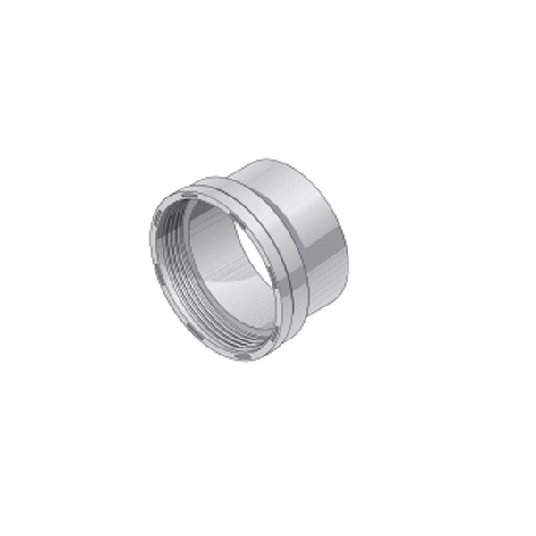 Side-angle view of NDS 4P11 white PVC hub x FPT adapter showing solvent-weld hub, threaded female pipe-thread, and fitting profile.