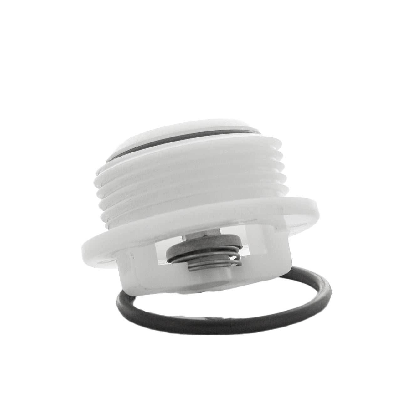 Near-shot of Conbraco 4V-500-03 small parts: cap washer, cap nut, cap spring, freeze ball and sealing O-rings displayed clearly.