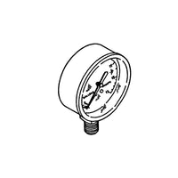 Close-up of Toro 5-309 GPM flow gauge showing the 1/4-inch MIPT threaded connection, dial face, and mounting port for irrigation systems, used to monitor gallons per minute.