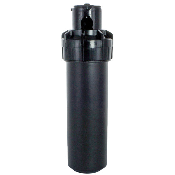 Close-up front view of Rain Bird 5004FC 4-inch pop-up rotor head showing full-circle nozzle, riser top, and visible adjustment features for installation.