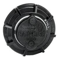 Side-angle close-up of Rain Bird 5004PLFCS 4 in. pop-up rotor highlighting the Rain Curtain nozzle head and durable cover assembly.