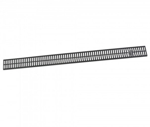 Gray NDS 541 three-foot slotted mini channel grate on a neutral background, showing full-length profile, slotted pattern and screw holes for fastening.