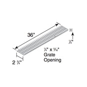 Close-up view of the NDS 541 slotted HDPE grate highlighting the slot pattern, ADA-compliant heel-proof design and screw mounting points.