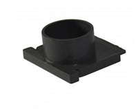 Front view of NDS 546 Mini Channel spigot end outlet in gray PVC showing spigot connection, mounting flange, and locking detail, suitable for 2 in pipe.