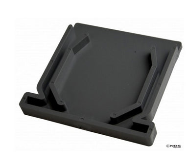 Front view of gray NDS Mini Channel 3-inch end cap (Model 547), PVC construction showing profile and open inlet connection.