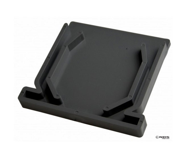 Front view of gray NDS Mini Channel 3-inch end cap (Model 547), PVC construction showing profile and open inlet connection.