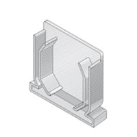 Angled view of NDS Model 547 3-inch mini channel end cap in gray PVC illustrating connection profile and size.