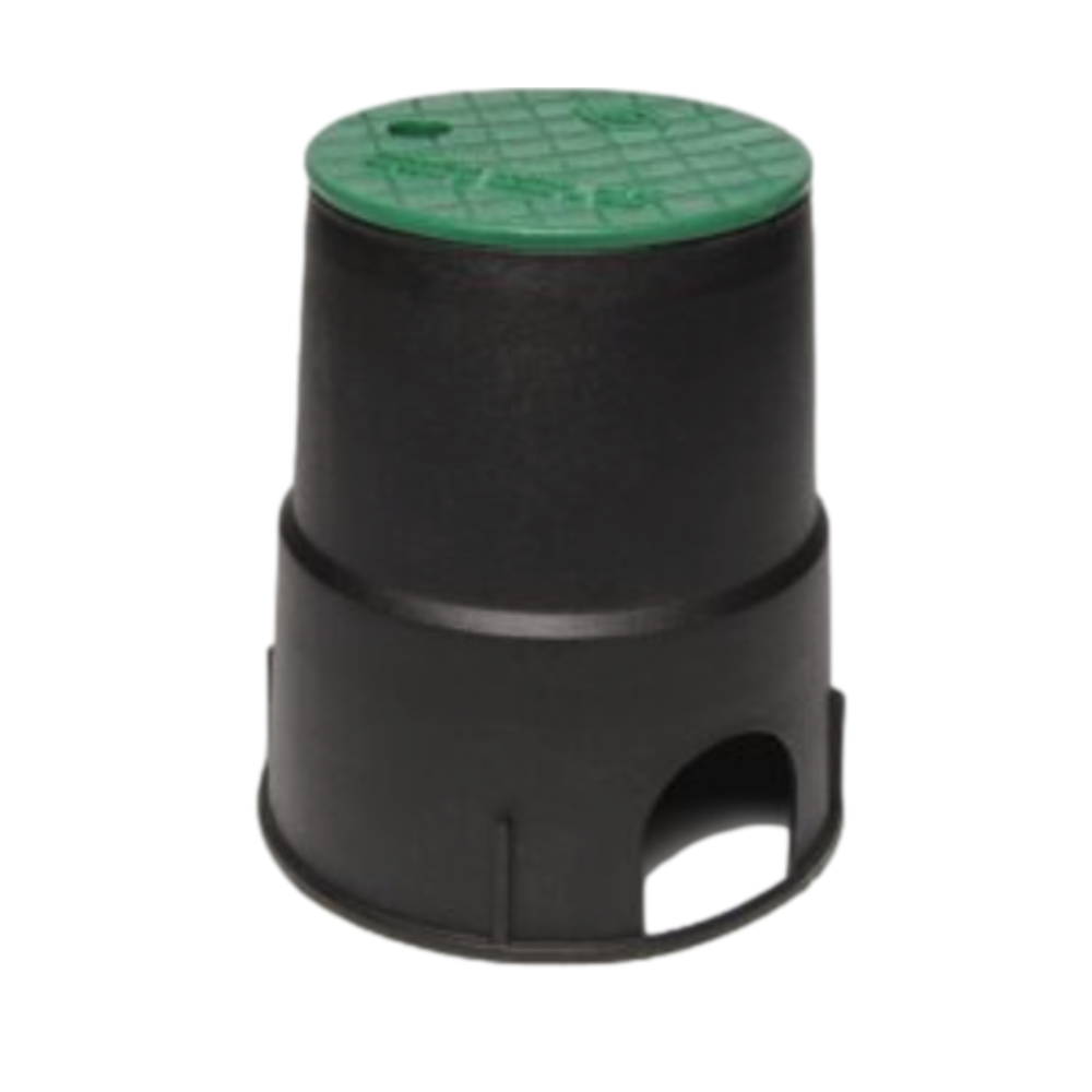 Close-up of DURA round valve box lid edge and snap-fit lip, highlighting overlapping ICV lid design and secure seating to keep debris out.