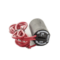 Overhead view of Hunter 606800 solenoid with visible 18-inch 18 AWG wire leads, demonstrating the pre-wired connection ready for controller wiring.