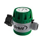 Orbit 62034 green mechanical hose faucet timer with oversized comfort dial, ergonomic swivel coupling, manual override and replaceable mesh filter.