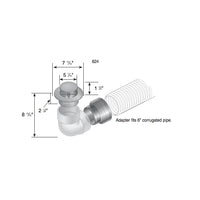 Angled close-up of NDS 624 pop-up emitter showing PVC elbow, corrugated adapter, and UV-resistant HDPE cover.
