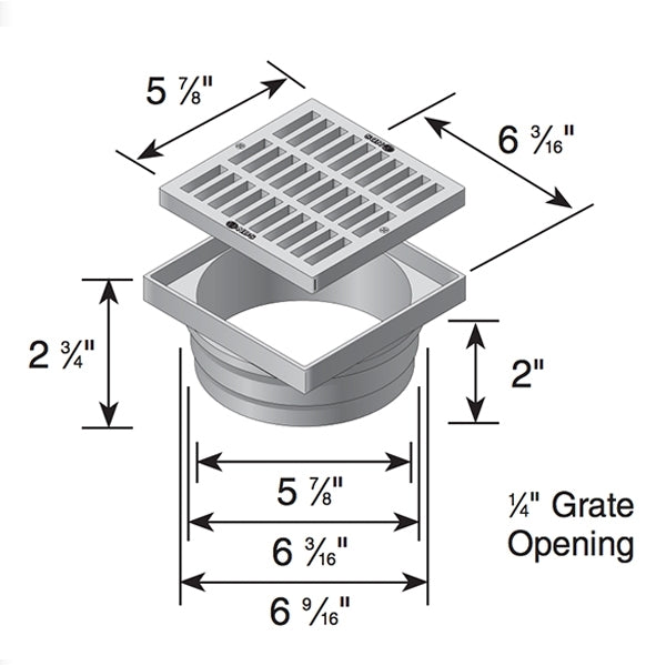 NDS 637 Square Grate & Adapter — 6 x 6 x 6 in, Black
