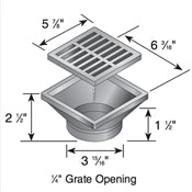 Side-angle view of the NDS 642 showing the removable HDPE grate and HIPS low-profile adapter with connection fitting and stainless fasteners.