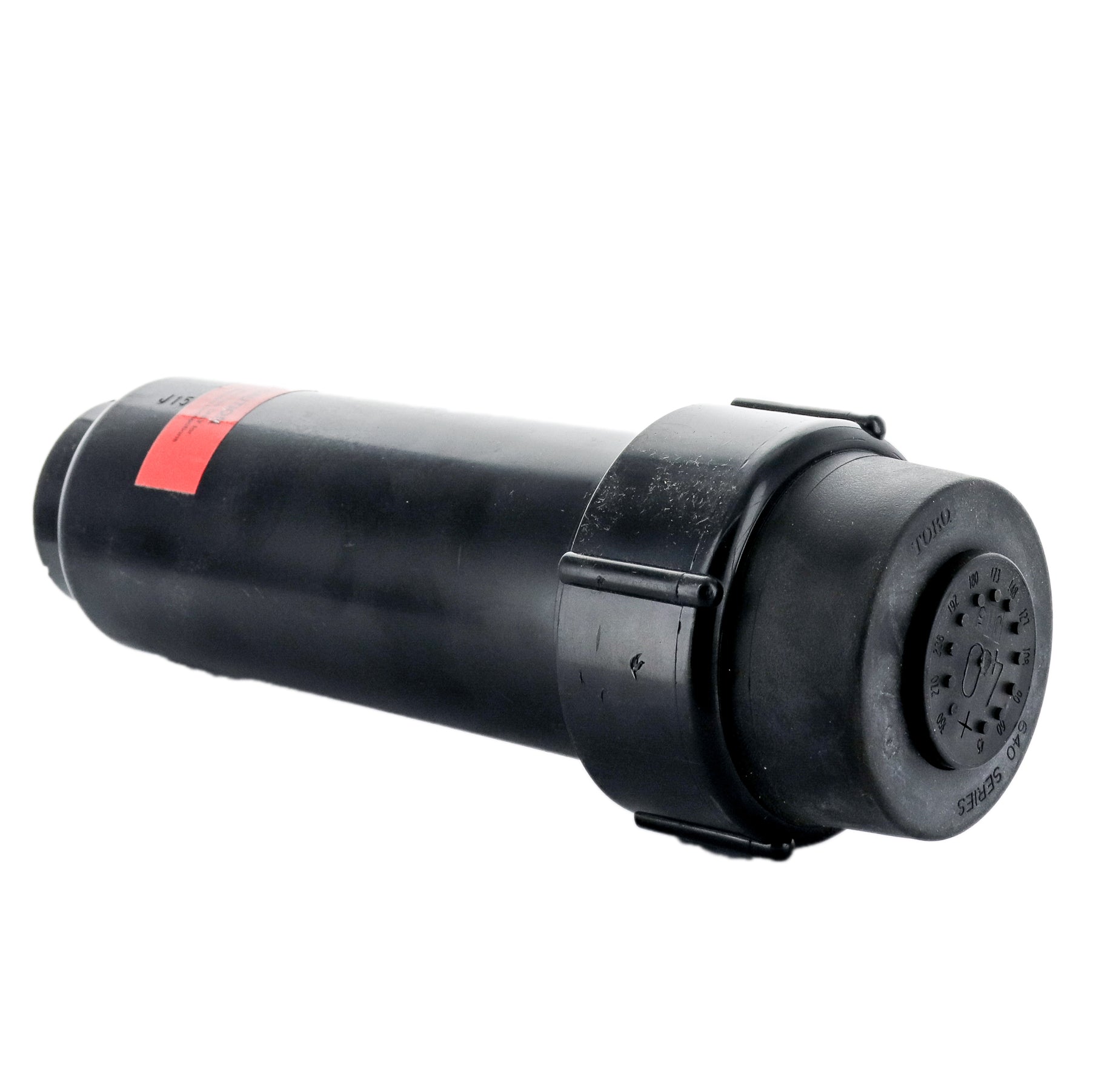 Top-angle close-up of the Toro 640 rotor head with factory #40 nozzle installed and visible drive assembly access.