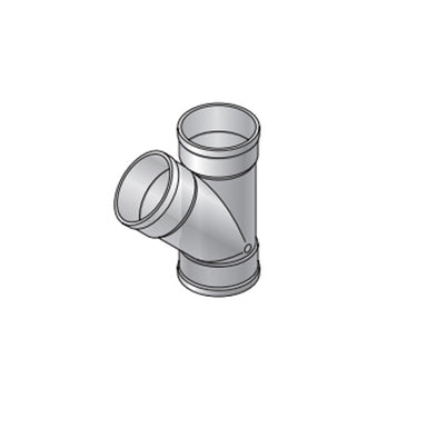 Side view of NDS 64P08 PVC 45° wye reducer (6 in to 4 in), highlighting smooth interior profile and hub ends designed for solvent-weld installation in S&D systems.