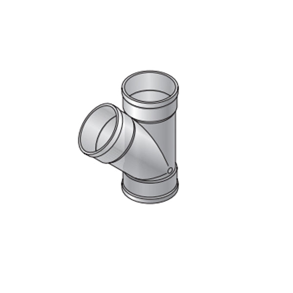 Side view of NDS 64P08 PVC 45° wye reducer (6 in to 4 in), highlighting smooth interior profile and hub ends designed for solvent-weld installation in S&D systems.