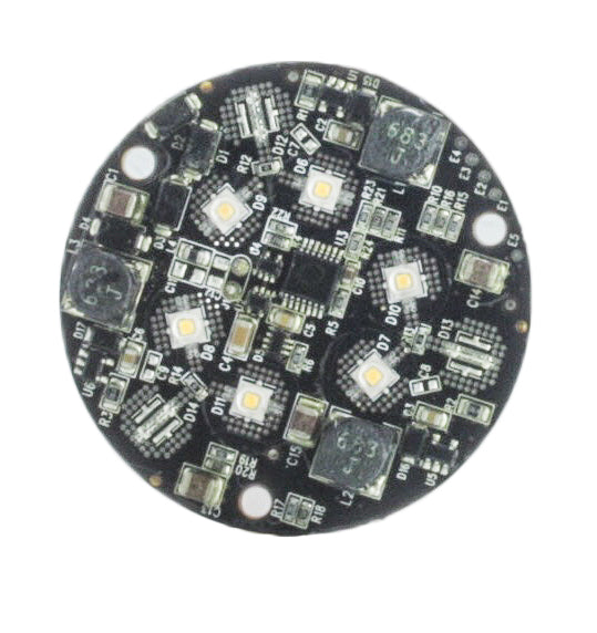FX 6LEDULKIT replacement kit components laid out: 6-LED board, reflector, 20° diffuser, amber/green/blue filters, and mounting screws.